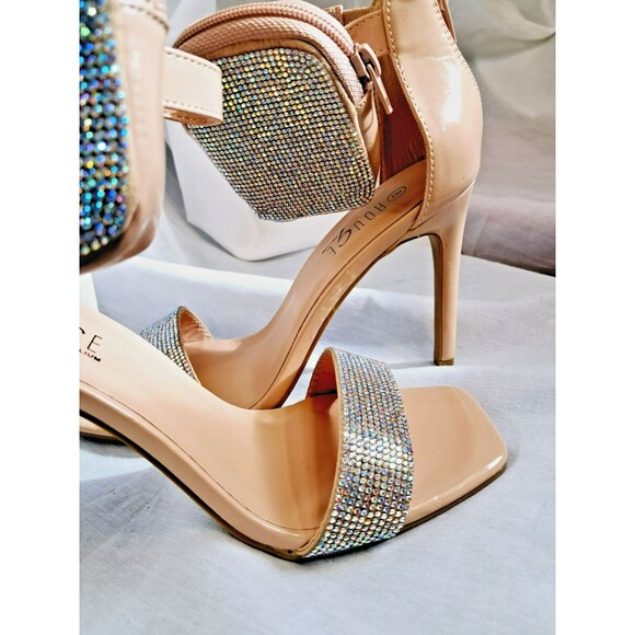 Rouge Pouch Iridescent Rhinestone Heels Square Toe Nude Patent Women's 8 - Picture 6 of 14